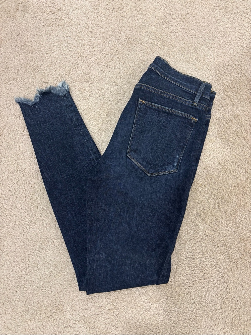 Women's Dark Blue Skinny Frayed Hem Jeans